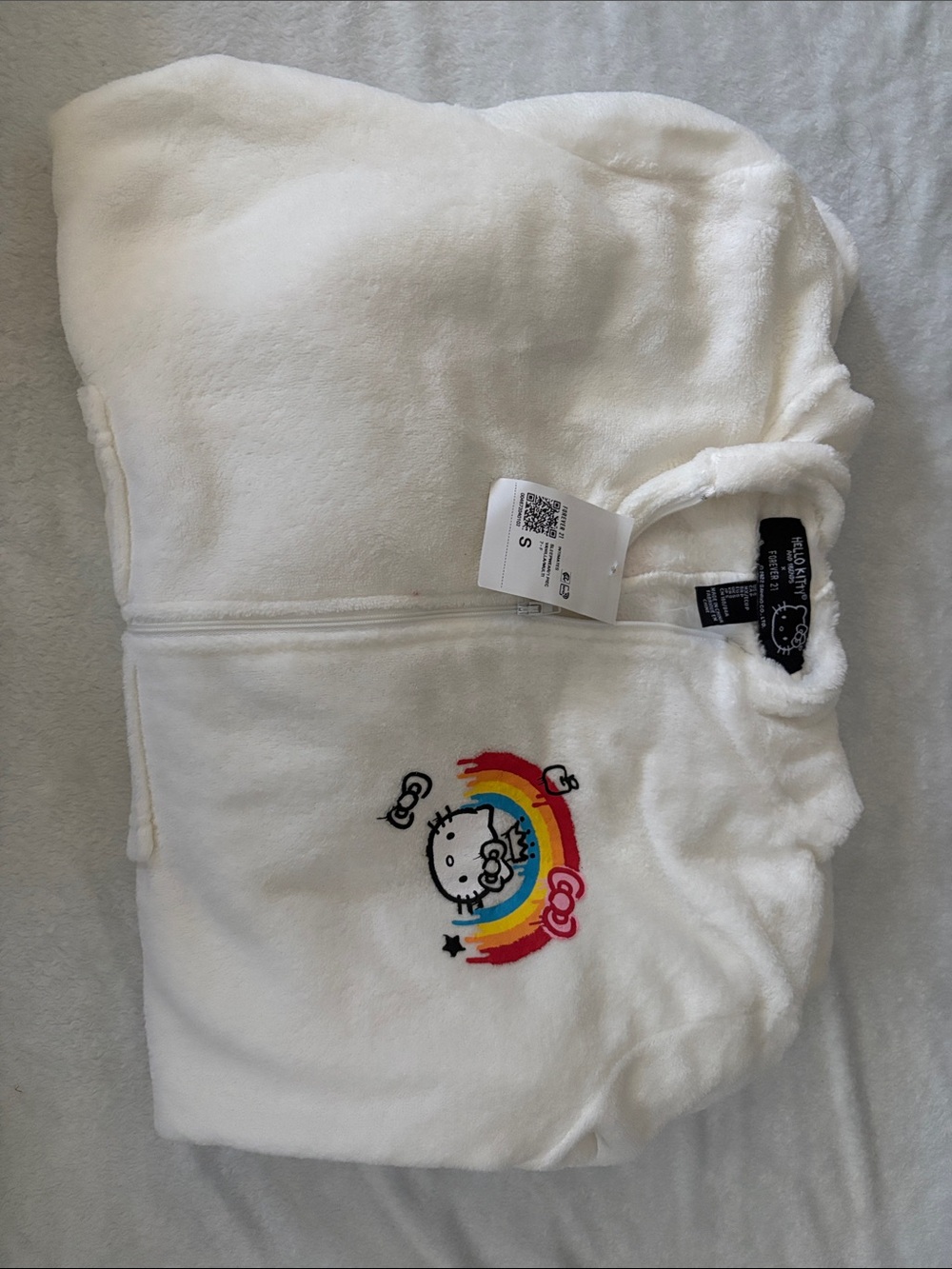 Hello Kitty & Friends White Plush Onesie with Multicolor Rainbow Embroidery
